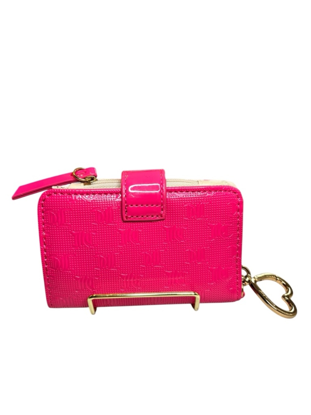 Juicy Couture Hot Pink Mini Wallet Keychain, Heart Charm Zip Coin - Picture 2 of 7